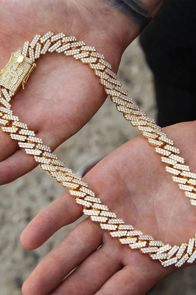 Gold 15Mm Straight Edge Diamond Chain 18 Inch Gold Gods