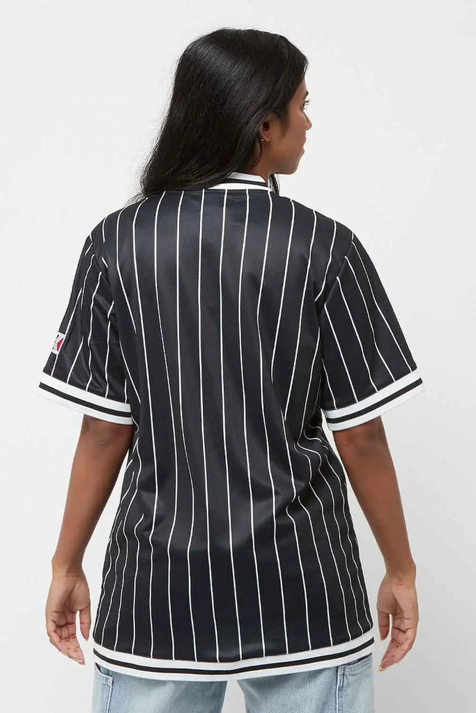 Retro Patch Pinstripe Baseball Shirt Karl Kani