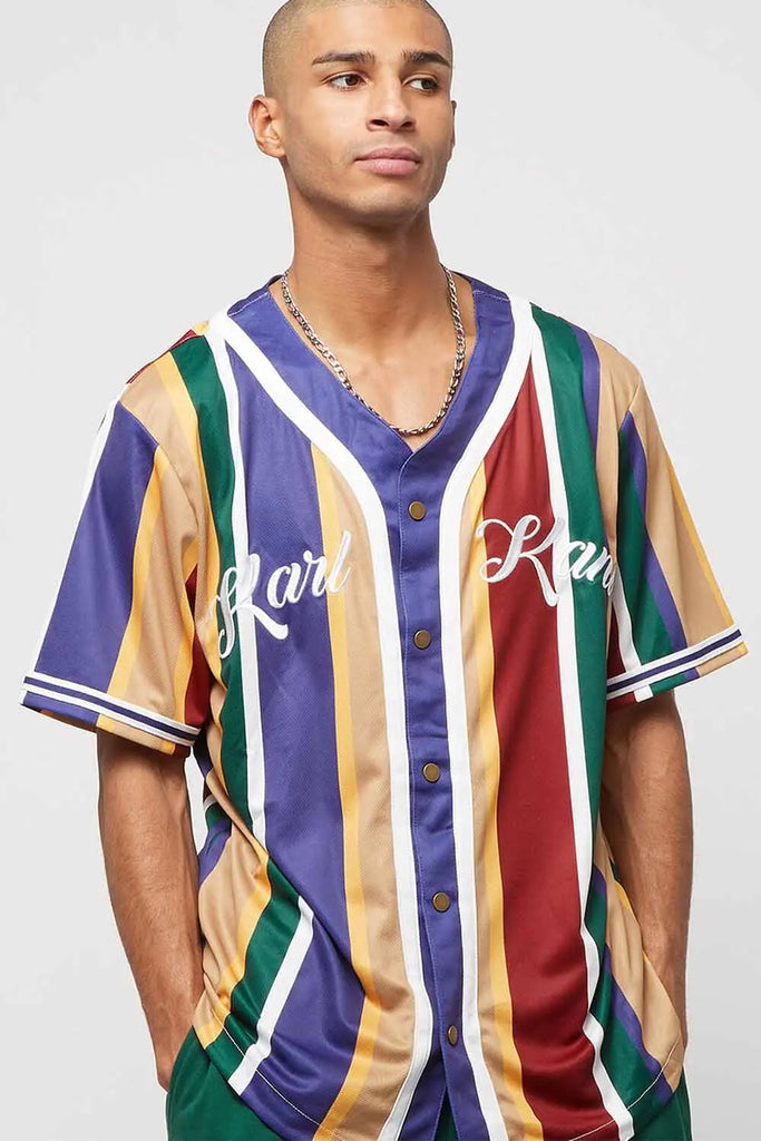 Script Stripe Baseball Shirt Karl Kani