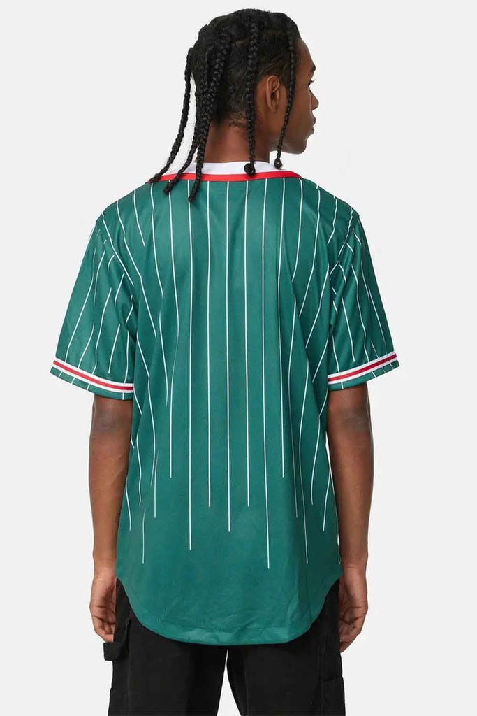 Karl Kani College Block Pinstripe Baseball Shirt Navy/Red UAE